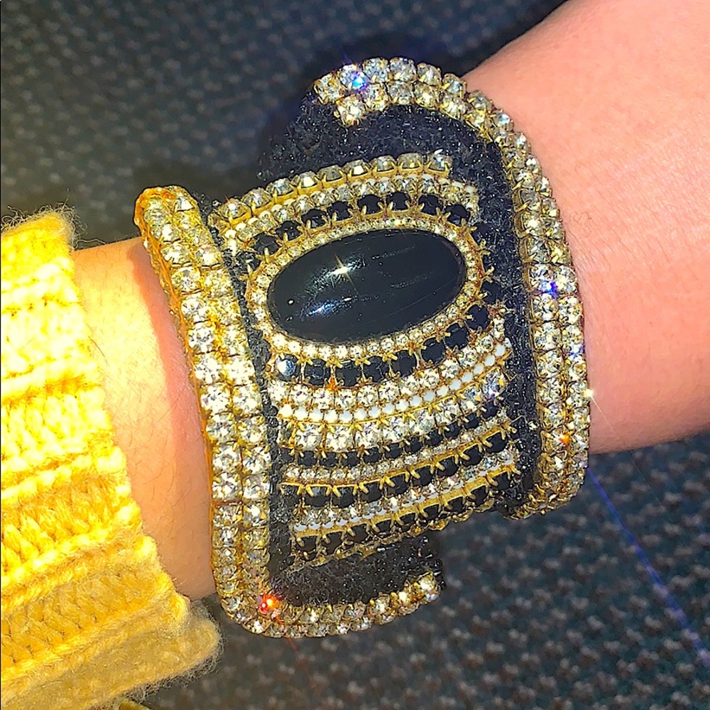 Incredible ONYX & Crystal Beaded Statement Cuff